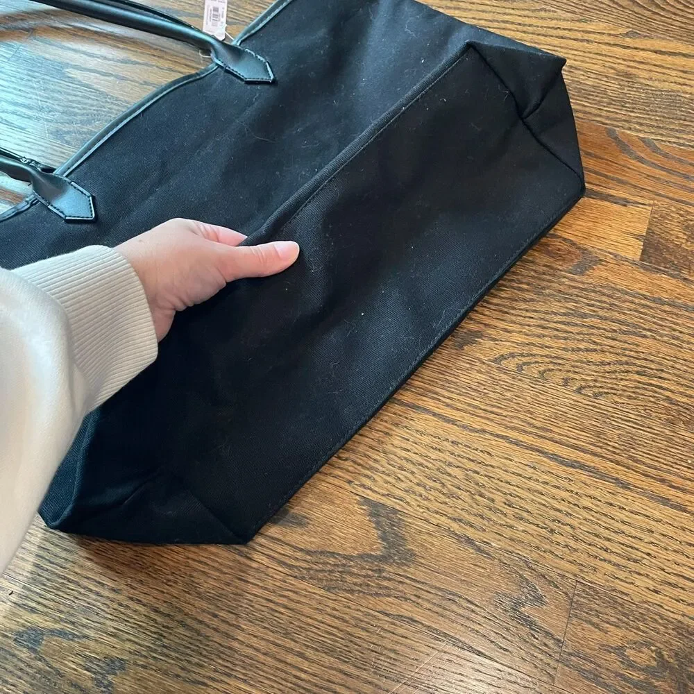 NWT VICTORIA'S SECRET Black Canvas Tote VS Metallic Insignia_6